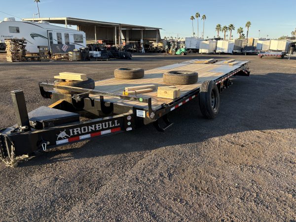 25x102 IronBull Tandem Axle, 14K GVWR, 10" I-BEAM, Deckover, Hydraulic Jack