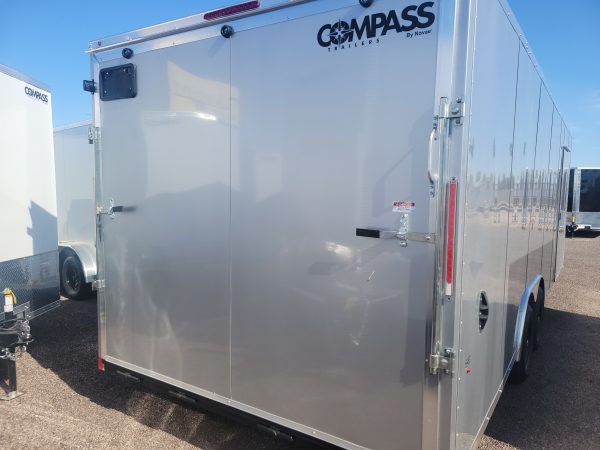 24X8.5 Jasper SE Flat Top Sloped V-Nose Car Hauler, 14K, 12" Extra Height, Silver, RD