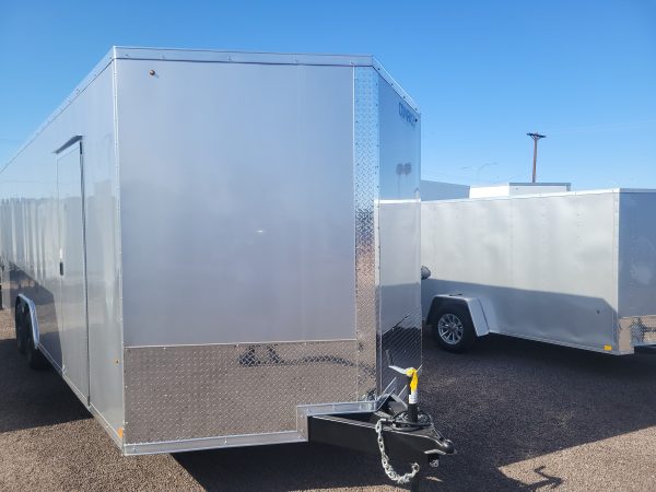 24X8.5 Jasper SE Flat Top Sloped V-Nose Car Hauler, 14K, 12" Extra Height, Silver, RD