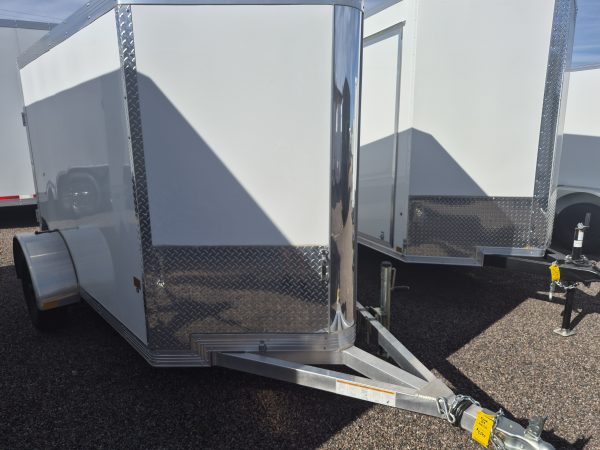 08X5 ALL ALUMINUM Enclosed Cargo, 12" Xtnd Tongue, Upgraded 15" Aluminum Wheels, Stablizer Jacks, Upgraded Jack, White, DD