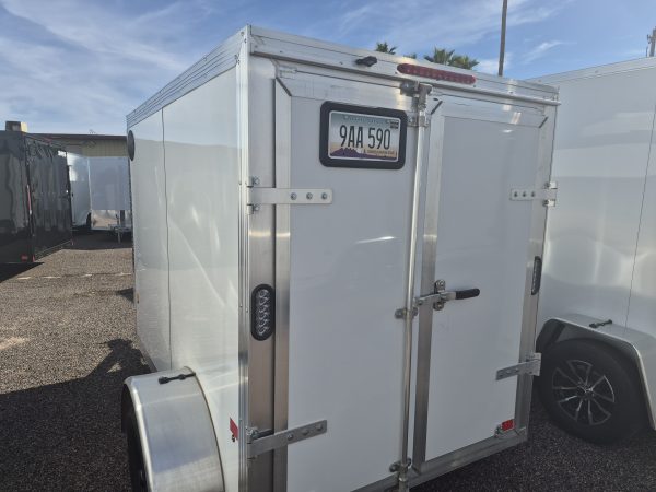 08X5 ALL ALUMINUM Enclosed Cargo, 12" Xtnd Tongue, Upgraded 15" Aluminum Wheels, Stablizer Jacks, Upgraded Jack, White, DD