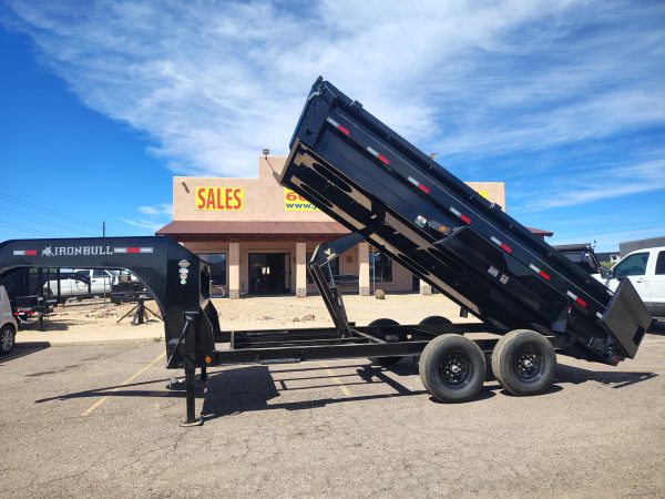 16x83 IronBull Gooseneck, Tandem Axle Dump, 15K GVWR, 24" Sides