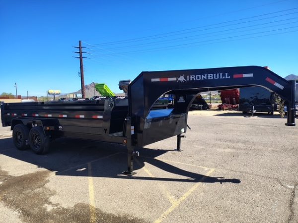 16x83 IronBull Gooseneck, Tandem Axle Dump, 15K GVWR, 24" Sides, Telescopic Cylinder