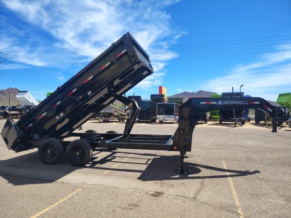 16x83 IronBull Gooseneck, Tandem Axle Dump, 15K GVWR, 24" Sides