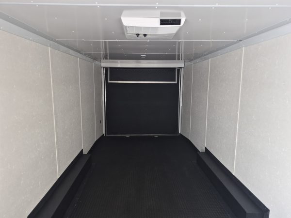 28x8.5 Jasper SE Car Hauler, 14K GVWR, Ramp Door, Rubber Flooring, 8K Jack, A/C, White Vinyl Walls/Ceiling, 11" LED Light, 7K lb Axles