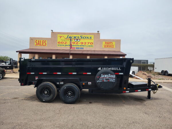 14x83 IronBull Tandem Axle Dump, 15K GVWR, 36" Sides, Solar Charger, 14 Ply Tires