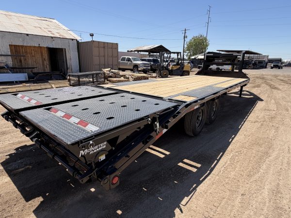 25x102 Gooseneck Flat Deck with Singles, 15,680 GVWR, Monster Ramps