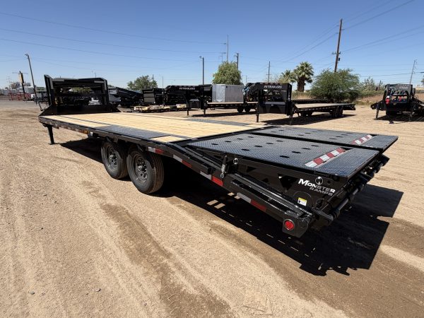 25x102 Gooseneck Flat Deck with Singles, 15,680 GVWR, Monster Ramps