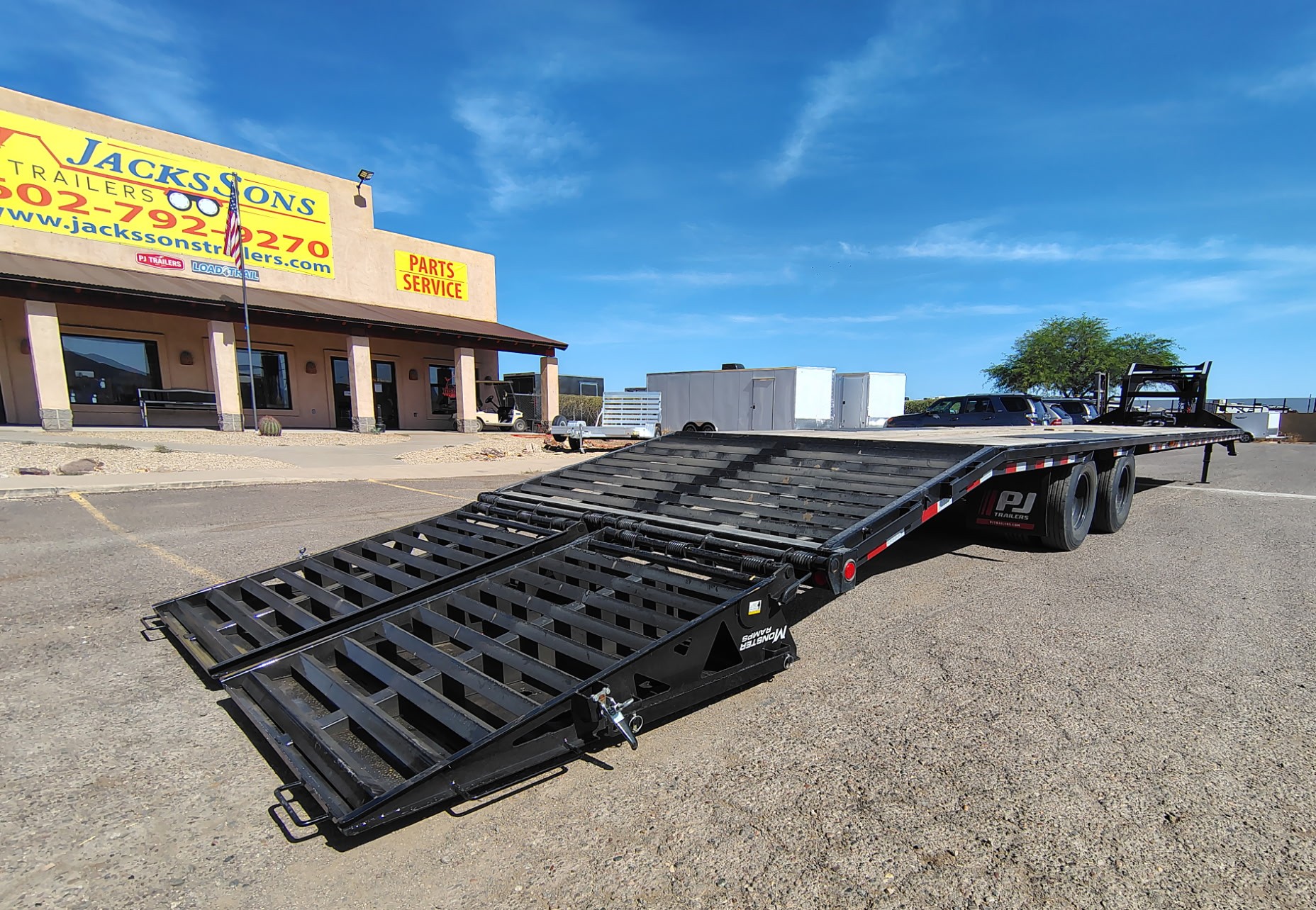 40' Gooseneck Low-Pro Flatdeck with Duals, 25.9K GVWR, Monster Ramps - Image 3