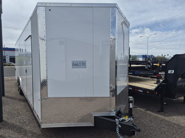 28x8.5 Jasper SE Car Hauler, 14K GVWR, Ramp Door, Rubber Flooring, 8K Jack, A/C, White Vinyl Walls/Ceiling, 11" LED Light, 7K lb Axles