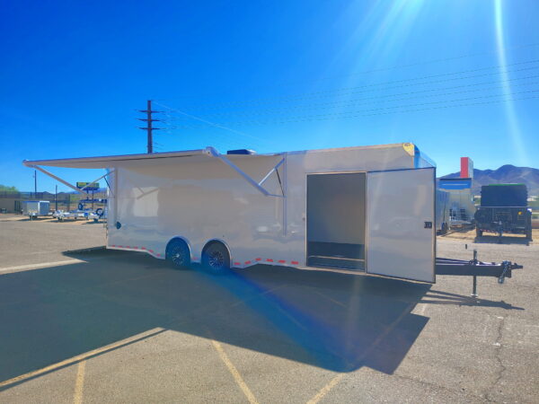 28x8.5 Canyon Race Trailer, 14K GVWR, Ramp Door,  AC/Heat, Elec. Awning