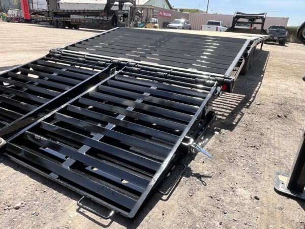 40' Gooseneck Low-Pro Flatdeck with Singles, 15,680 GVWR, Monster Ramps, 14 Ply Tires