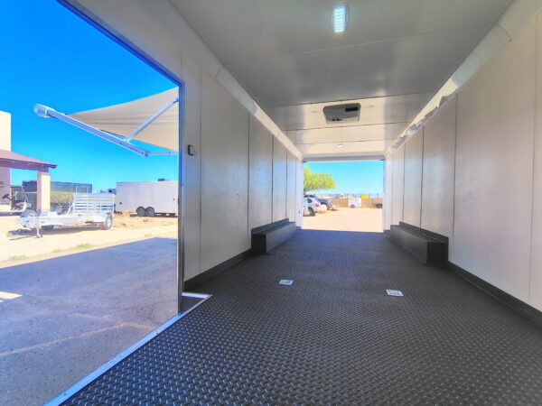 28x8.5 Canyon Race Trailer, 14K GVWR, Ramp Door,  AC/Heat, Elec. Awning