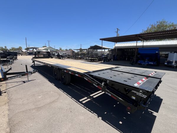 36' Gooseneck Low-Pro Flatdeck with Singles, 15,680 GVWR, Monster Ramps, 14 Ply Tires