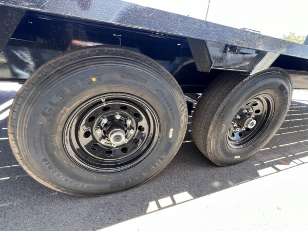 25' Gooseneck Low-Pro Flatdeck with Singles, 15,680 GVWR, Monster Ramps, 14 Ply Tires