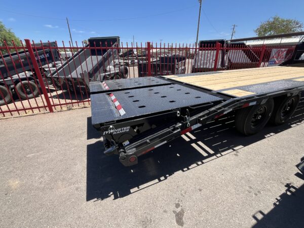 25' Gooseneck Low-Pro Flatdeck with Singles, 15,680 GVWR, Monster Ramps, 14 Ply Tires