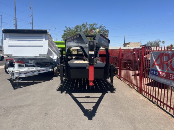 25' Gooseneck Low-Pro Flatdeck with Singles, 15,680 GVWR, Monster Ramps, 14 Ply Tires