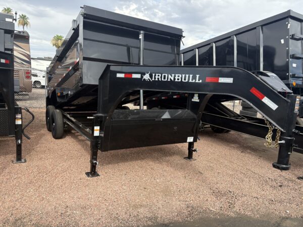 14x83 IronBull Gooseneck, Tandem Axle Dump, 14.9K GVWR, 48" Sides, Telescopic Cylinder, Solar Charger, 14 Ply Tires