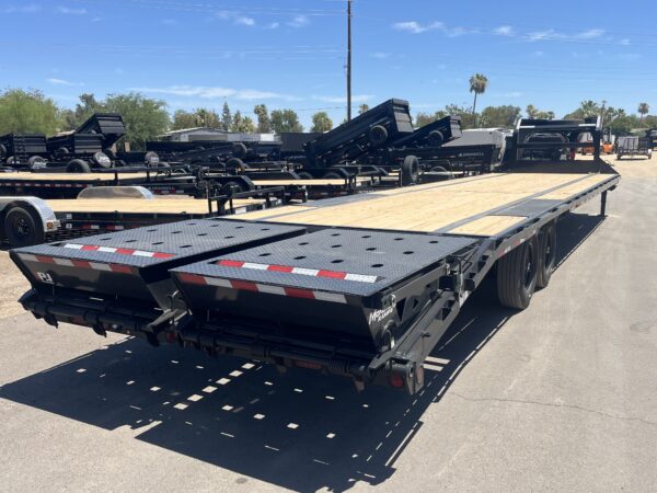 36' Gooseneck Low-Pro Flatdeck with Singles, 15,680 GVWR, Monster Ramps, 14 Ply Tires