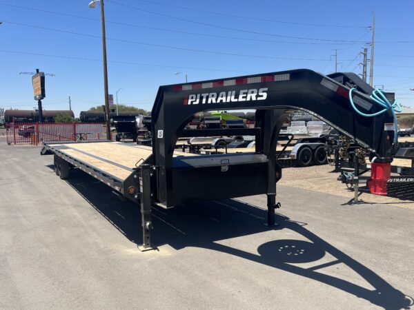 36' Gooseneck Low-Pro Flatdeck with Singles, 15,680 GVWR, Monster Ramps, 14 Ply Tires