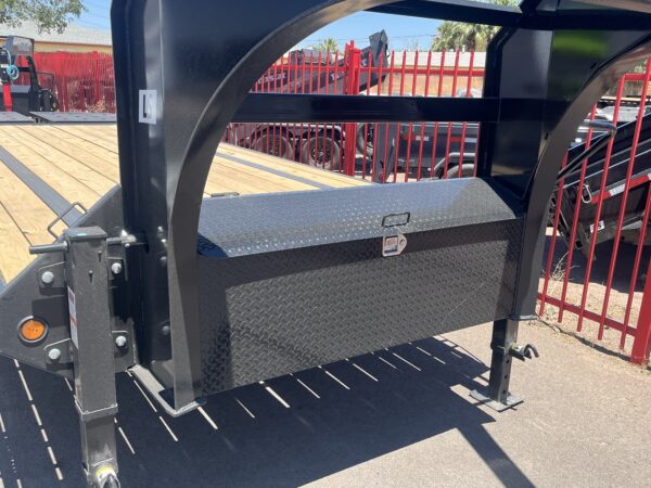 25' Gooseneck Low-Pro Flatdeck with Singles, 15,680 GVWR, Monster Ramps, 14 Ply Tires