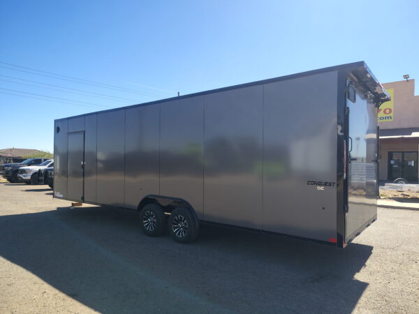 28x8.5 Conquest SE Flat Top Sloped V-Nose Enclosed Car Hauler, 10K GVWR, Ramp Door