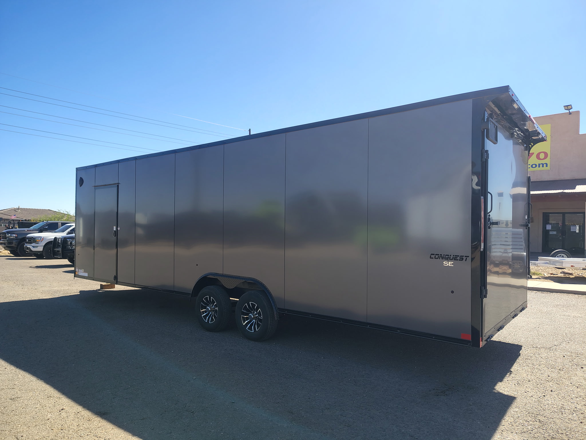 28x8.5 Conquest SE Flat Top Sloped V-Nose Enclosed Car Hauler, 10K GVWR, Ramp Door - Image 4