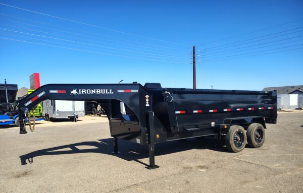 16x83 IronBull Gooseneck Dump, Tandem Axle, 22K GVWR, 36" Sides, Telescopic Cylinder, Hydraulic Jacks, 18 Ply Tires