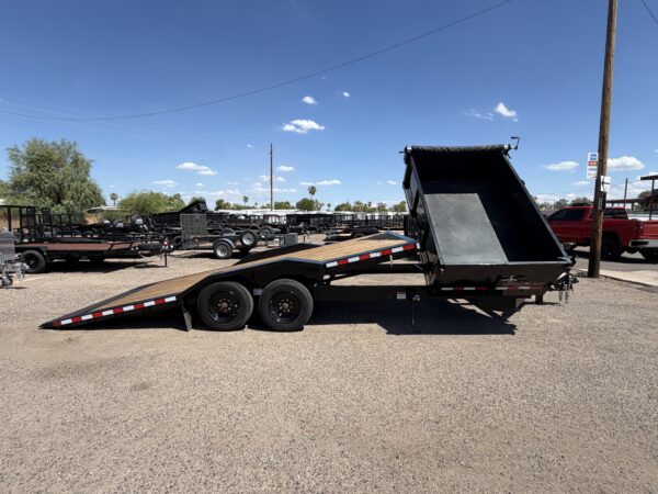 23x102 Tandem Axle, 17.6K GVWR, Wide Body Side Dump Tilt Bed, 24" Sides, Hydraulic Jack