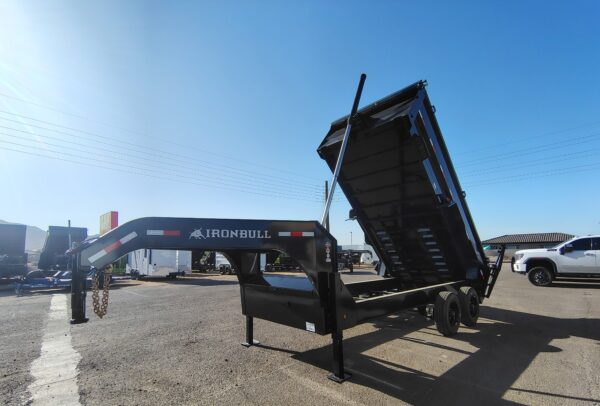 16x83 IronBull Gooseneck Dump, Tandem Axle, 22K GVWR, 36" Sides, Telescopic Cylinder, Hydraulic Jacks, 18 Ply Tires