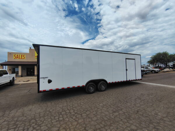 28x8.5 Conquest SE Flat Top Sloped V-Nose Enclosed Car Hauler, 10K GVWR, Ramp Door