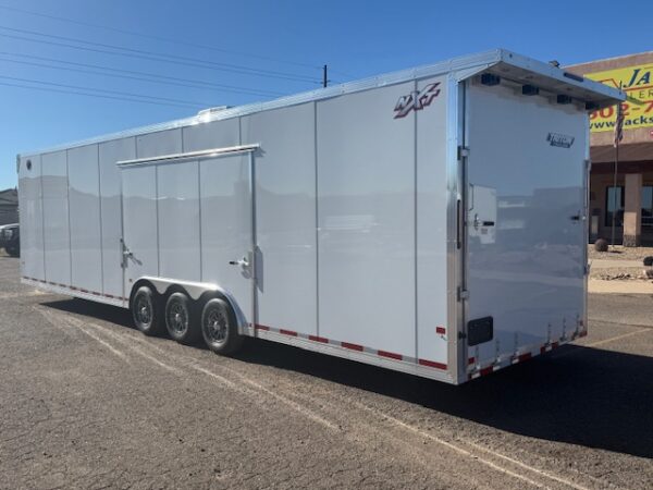 34x8.5 All Aluminum LOADED Car Hauler, Elite Escape Door, Cabinets/Winch, 14K GVWR, Ramp Door