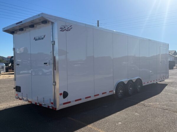 34x8.5 All Aluminum LOADED Car Hauler, Elite Escape Door, Cabinets/Winch, 14K GVWR, Ramp Door