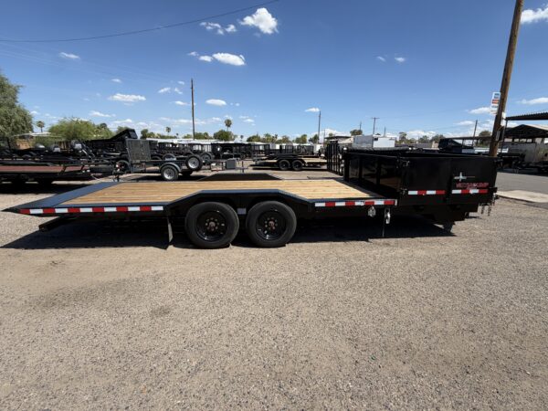 23x102 Tandem Axle, 17.6K GVWR, Wide Body Side Dump Tilt Bed, 24" Sides, Hydraulic Jack