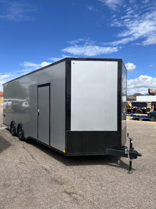 24x8.5 Jasper SE Car Hauler, 10K GVWR, White Vinyl Walls/Ceiling, Stabilizer Jacks, Ramp Door