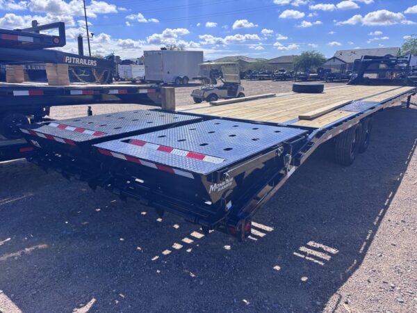 40' Gooseneck Low-Pro Flatdeck with Singles, 15,680 GVWR, Monster Ramps, 14 Ply Tires