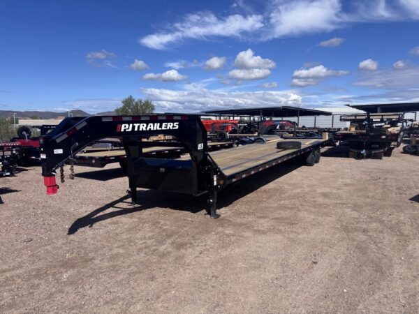 40' Gooseneck Low-Pro Flatdeck with Singles, 15,680 GVWR, Monster Ramps, 14 Ply Tires